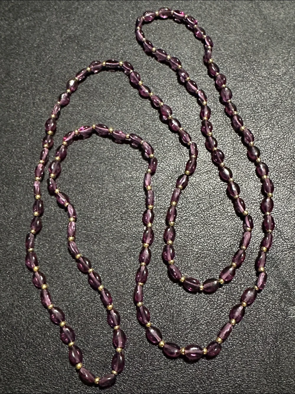 Purple Lucite Oval Beads & Gold Tone Spacer Continuous Vintage Flapper Necklace